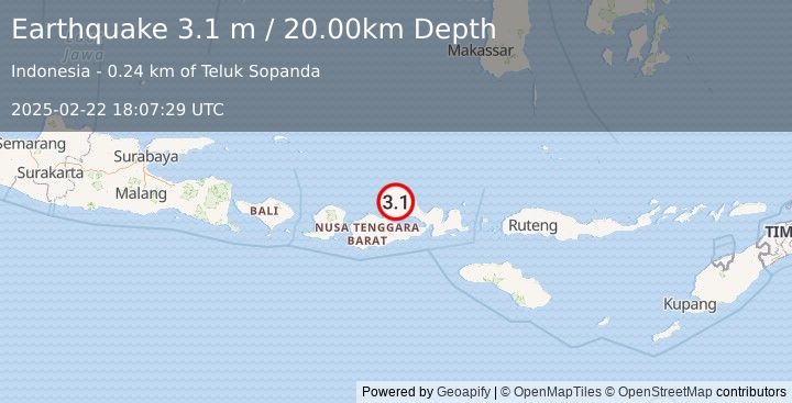 Earthquake SUMBAWA REGION, INDONESIA (3.1 m) (2025-02-22 18:07:29 UTC)