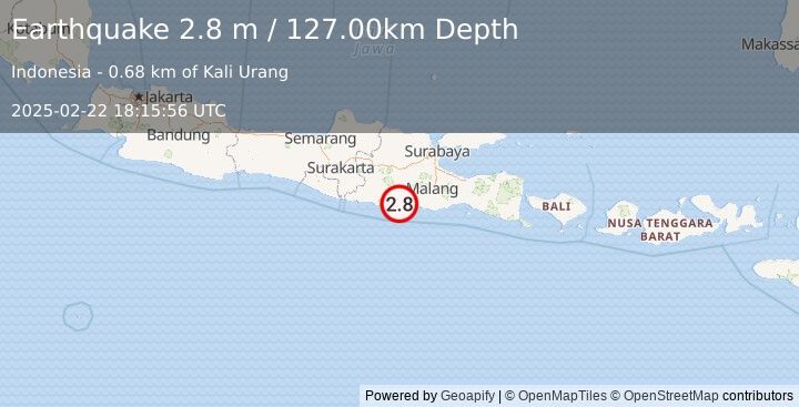 Earthquake JAVA, INDONESIA (2.8 m) (2025-02-22 18:15:56 UTC)