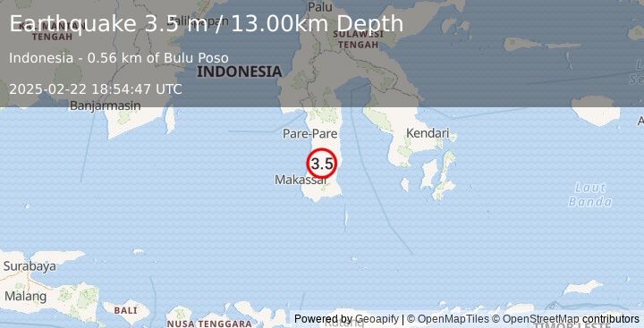 Earthquake SULAWESI, INDONESIA (3.5 m) (2025-02-22 18:54:47 UTC)