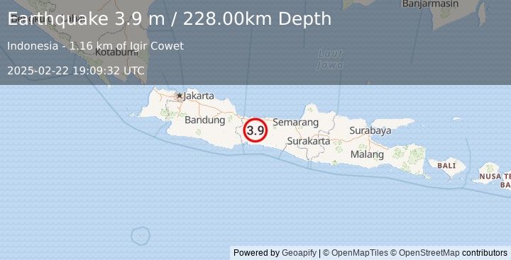 Earthquake JAVA, INDONESIA (3.9 m) (2025-02-22 19:09:32 UTC)