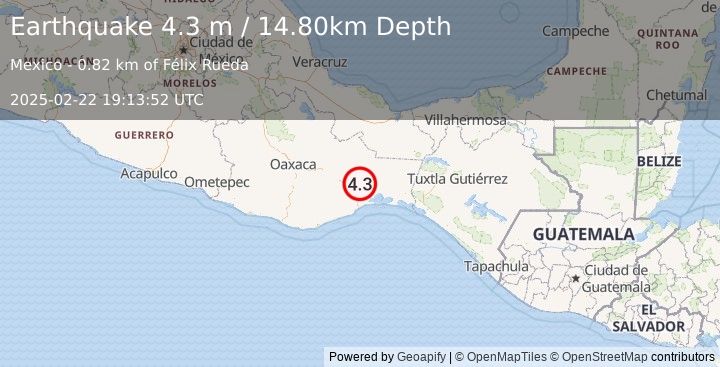 Earthquake OAXACA, MEXICO (4.3 m) (2025-02-22 19:13:52 UTC)