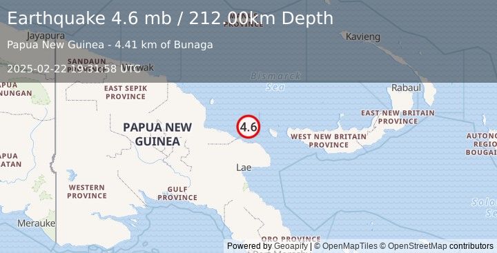 Earthquake EASTERN NEW GUINEA REG., P.N.G. (4.6 mb) (2025-02-22 19:31:58 UTC)