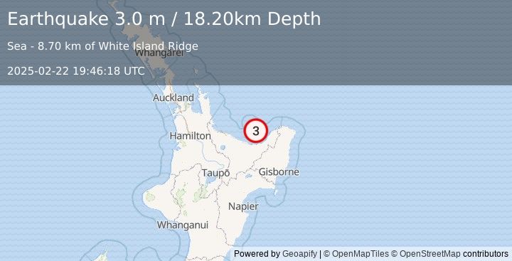 Earthquake OFF E. COAST OF N. ISLAND, N.Z. (3.0 m) (2025-02-22 19:46:18 UTC)