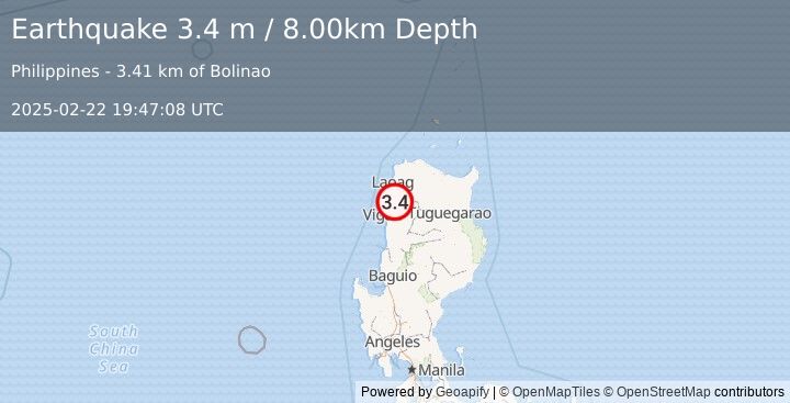 Earthquake LUZON, PHILIPPINES (3.4 m) (2025-02-22 19:47:08 UTC)