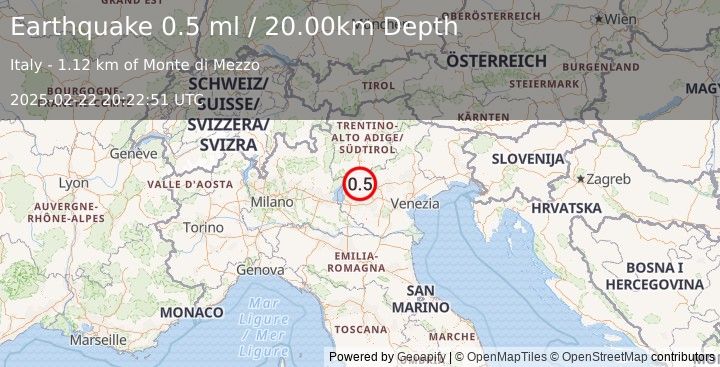 Earthquake NORTHERN ITALY (0.5 ml) (2025-02-22 20:22:51 UTC)