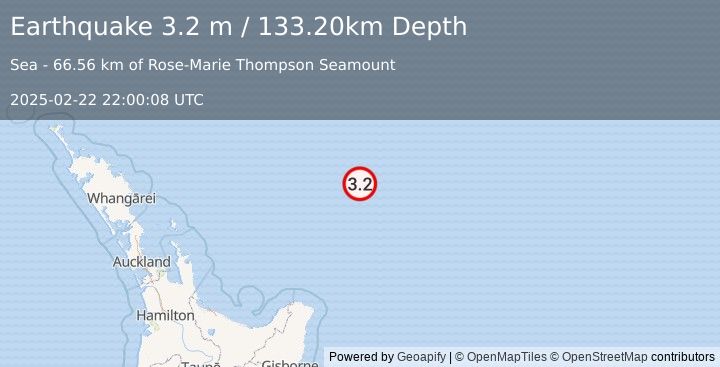 Earthquake OFF E. COAST OF N. ISLAND, N.Z. (3.2 m) (2025-02-22 22:00:08 UTC)