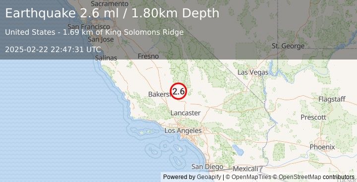 Earthquake CENTRAL CALIFORNIA (2.6 ml) (2025-02-22 22:47:31 UTC)