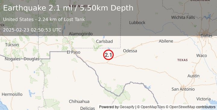 Earthquake WESTERN TEXAS (2.1 ml) (2025-02-23 02:50:53 UTC)