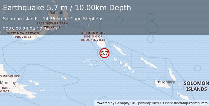 Earthquake SOLOMON ISLANDS (5.8 m) (2025-02-23 04:17:39 UTC)