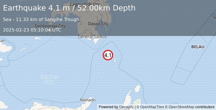 Earthquake KEPULAUAN TALAUD, INDONESIA (4.1 m) (2025-02-23 05:10:04 UTC)