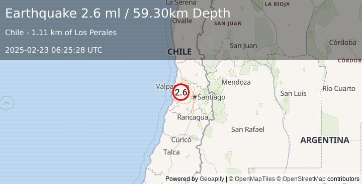 Earthquake VALPARAISO, CHILE (2.6 ml) (2025-02-23 06:25:28 UTC)