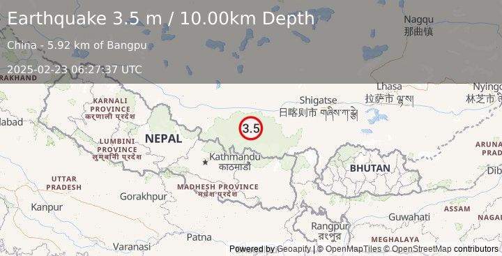 Earthquake WESTERN XIZANG (3.5 m) (2025-02-23 06:27:37 UTC)