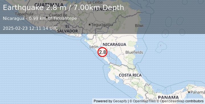 Earthquake NICARAGUA (2.8 m) (2025-02-23 12:11:14 UTC)