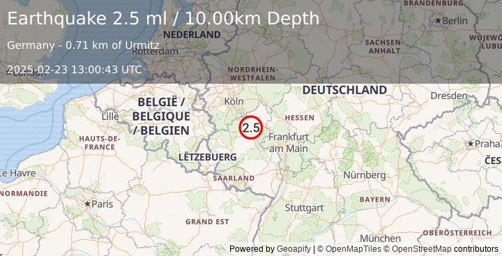 Earthquake GERMANY (2.5 ml) (2025-02-23 13:00:43 UTC)