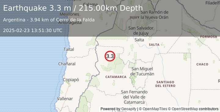 Earthquake CATAMARCA, ARGENTINA (3.3 m) (2025-02-23 13:51:30 UTC)