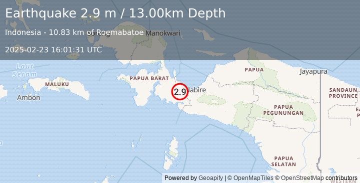 Earthquake PAPUA, INDONESIA (2.9 m) (2025-02-23 16:01:31 UTC)