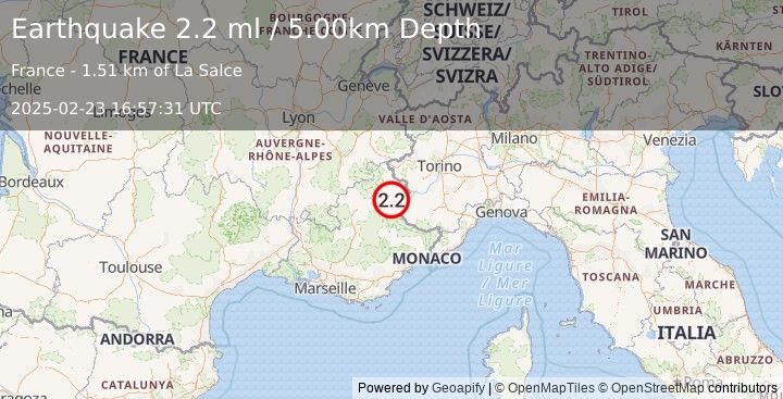 Earthquake FRANCE (2.2 ml) (2025-02-23 16:57:31 UTC)