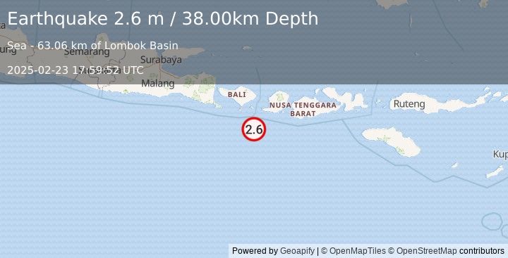 Earthquake SOUTH OF BALI, INDONESIA (2.6 m) (2025-02-23 17:59:52 UTC)