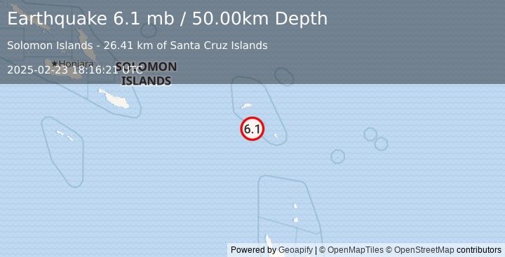 Earthquake SANTA CRUZ ISLANDS (6.0 mw) (2025-02-23 18:16:18 UTC)