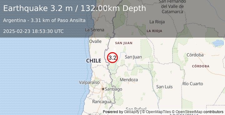 Earthquake SAN JUAN, ARGENTINA (3.2 m) (2025-02-23 18:53:30 UTC)