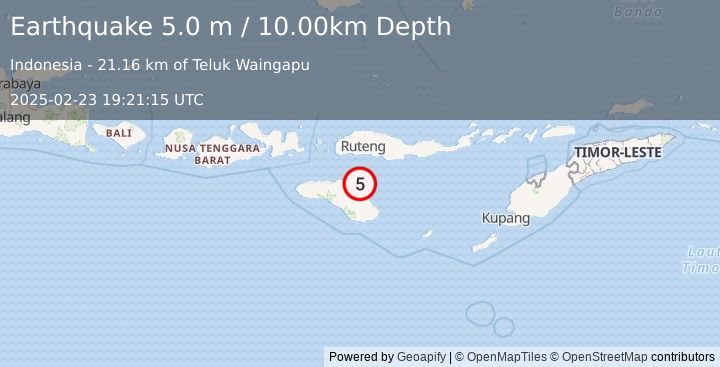 Earthquake SUMBA REGION, INDONESIA (4.9 mb) (2025-02-23 19:21:17 UTC)