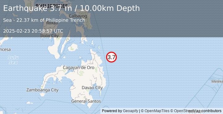 Earthquake MINDANAO, PHILIPPINES (3.7 m) (2025-02-23 20:58:57 UTC)