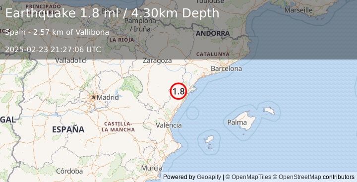 Earthquake SPAIN (1.8 ml) (2025-02-23 21:27:06 UTC)