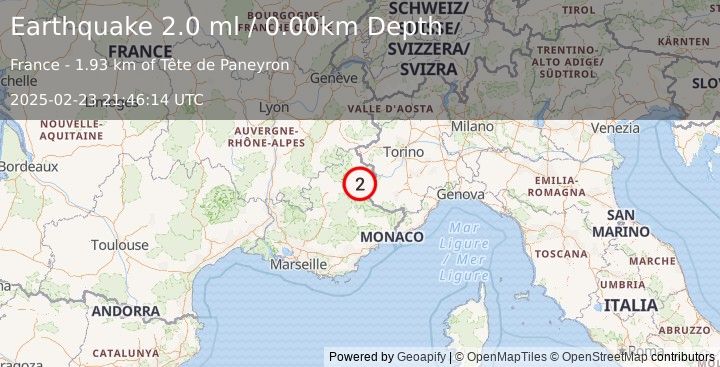 Earthquake FRANCE (2.0 ml) (2025-02-23 21:46:14 UTC)