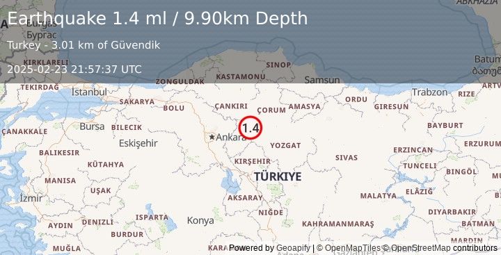 Earthquake CENTRAL TURKEY (1.4 ml) (2025-02-23 21:57:37 UTC)