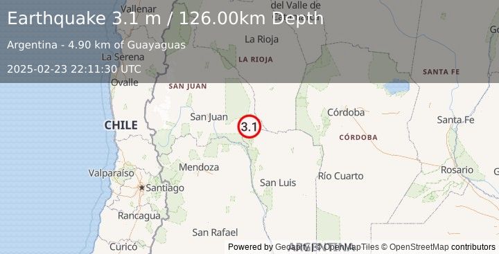 Earthquake SAN JUAN, ARGENTINA (3.1 m) (2025-02-23 22:11:30 UTC)