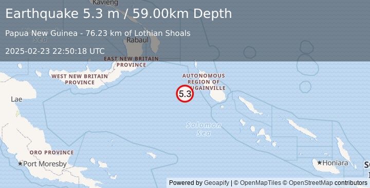 Earthquake BOUGAINVILLE REGION, P.N.G. (5.2 mb) (2025-02-23 22:50:10 UTC)