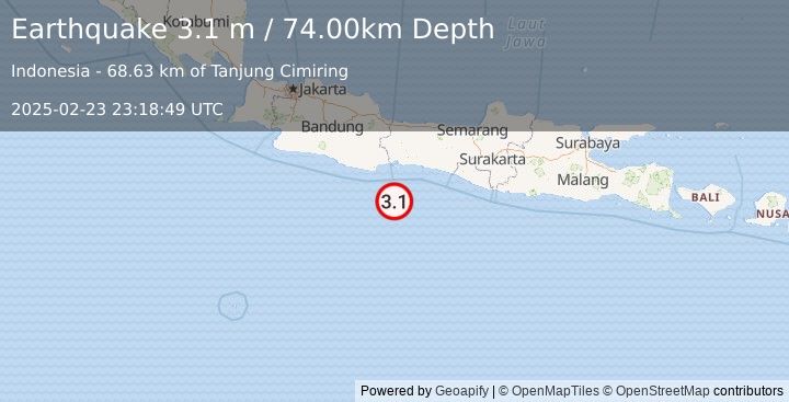 Earthquake JAVA, INDONESIA (3.1 m) (2025-02-23 23:18:49 UTC)