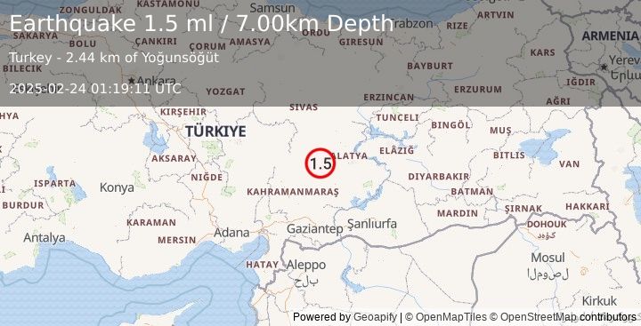 Earthquake CENTRAL TURKEY (1.5 ml) (2025-02-24 01:19:11 UTC)