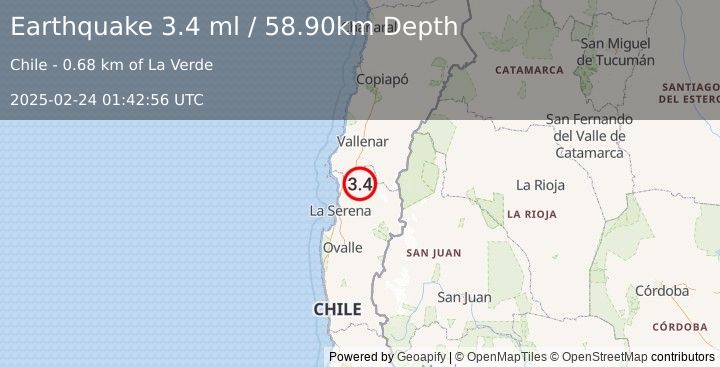 Earthquake COQUIMBO, CHILE (3.4 ml) (2025-02-24 01:42:56 UTC)