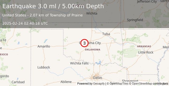 Earthquake OKLAHOMA (3.0 ml) (2025-02-24 02:40:18 UTC)