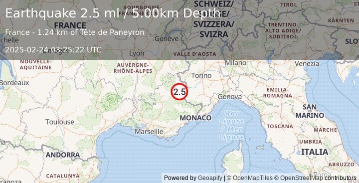 Earthquake FRANCE (2.5 ml) (2025-02-24 03:25:22 UTC)