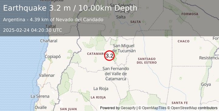 Earthquake CATAMARCA, ARGENTINA (3.2 m) (2025-02-24 04:20:30 UTC)