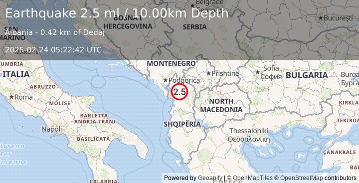 Earthquake ALBANIA (2.3 ml) (2025-02-24 05:22:43 UTC)