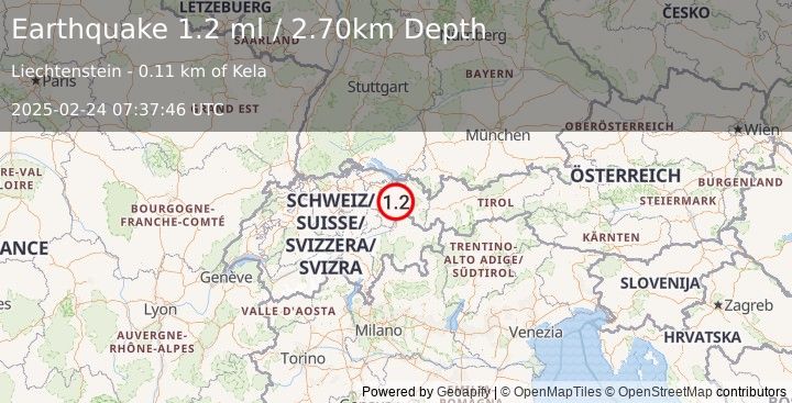 Earthquake LIECHTENSTEIN (1.2 ml) (2025-02-24 07:37:46 UTC)