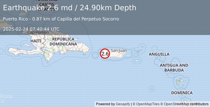 Earthquake PUERTO RICO (2.6 md) (2025-02-24 07:40:44 UTC)