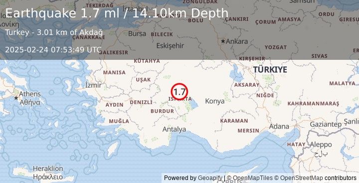 Earthquake WESTERN TURKEY (1.7 ml) (2025-02-24 07:53:49 UTC)