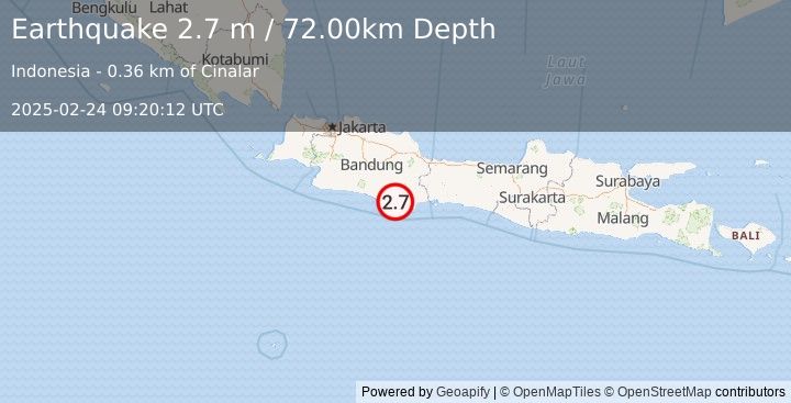 Earthquake JAVA, INDONESIA (2.7 m) (2025-02-24 09:20:12 UTC)