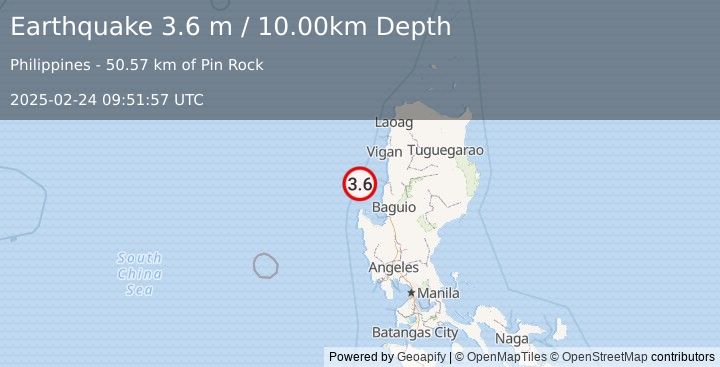 Earthquake LUZON, PHILIPPINES (3.6 m) (2025-02-24 09:51:57 UTC)