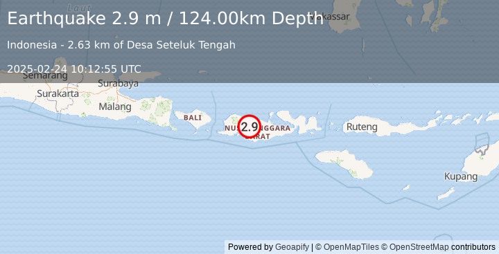 Earthquake LOMBOK REGION, INDONESIA (2.9 m) (2025-02-24 10:12:55 UTC)