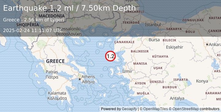 Earthquake AEGEAN SEA (1.2 ml) (2025-02-24 11:11:07 UTC)