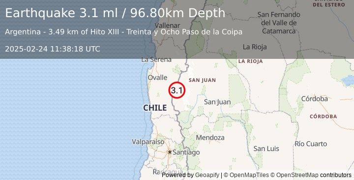 Earthquake SAN JUAN, ARGENTINA (3.1 ml) (2025-02-24 11:38:18 UTC)