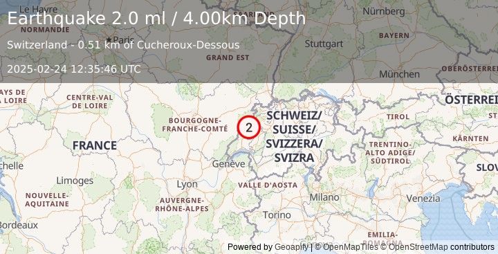 Earthquake SWITZERLAND (2.0 ml) (2025-02-24 12:35:46 UTC)