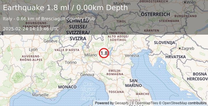 Earthquake NORTHERN ITALY (1.8 ml) (2025-02-24 14:13:46 UTC)