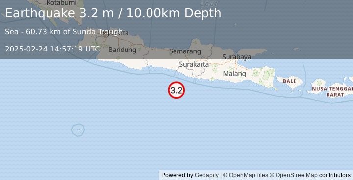 Earthquake JAVA, INDONESIA (3.2 m) (2025-02-24 14:57:19 UTC)