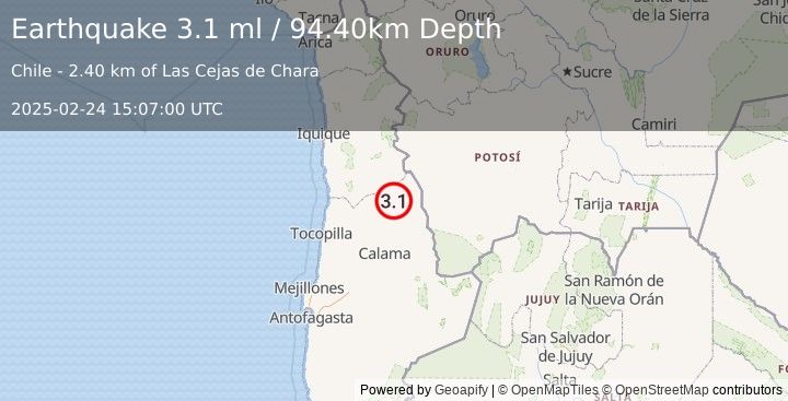 Earthquake ANTOFAGASTA, CHILE (3.1 ml) (2025-02-24 15:07:00 UTC)